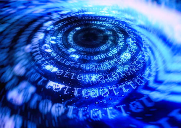 istock 3D illustration swirling blue binary light digitally generated by the concept of technology 1402765123