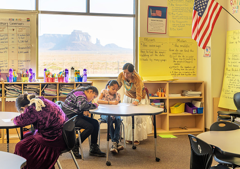 Indigenous Navajo kids in Elementary class in Monument Valley