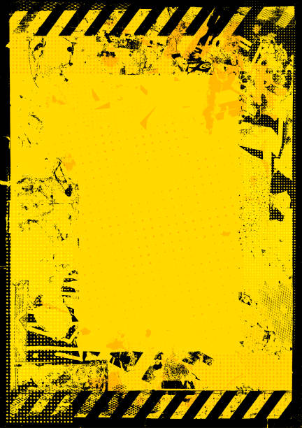 желтая гранж предупреждающая строительная рама - spray paint dirty backgrounds spray stock illustrations