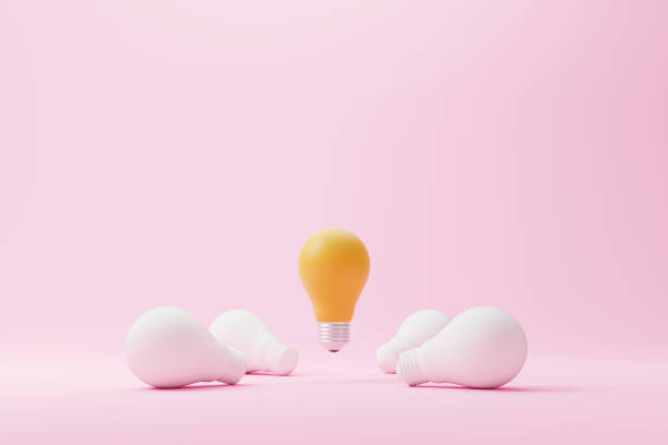 istock Light bulb yellow outstanding among lightbulb group. Concept of creative idea and innovation, Unique, Think different, Individual and standing out from the crowd. 3d render illustration 1402766172