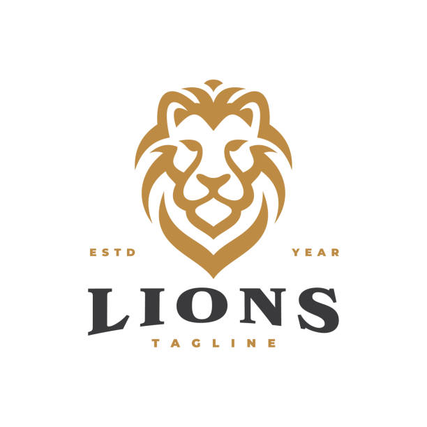 illustrations, cliparts, dessins animés et icônes de conception du logo de l’emblème de tête de lion hipster vintage. icône vectorielle d’art de ligne de tête de lion - lion