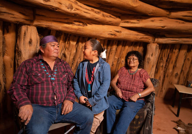 istock Three generation navajo family on a traditional hogan 1402767403