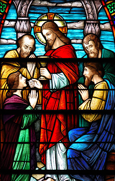 Stained glass window of Last Supper