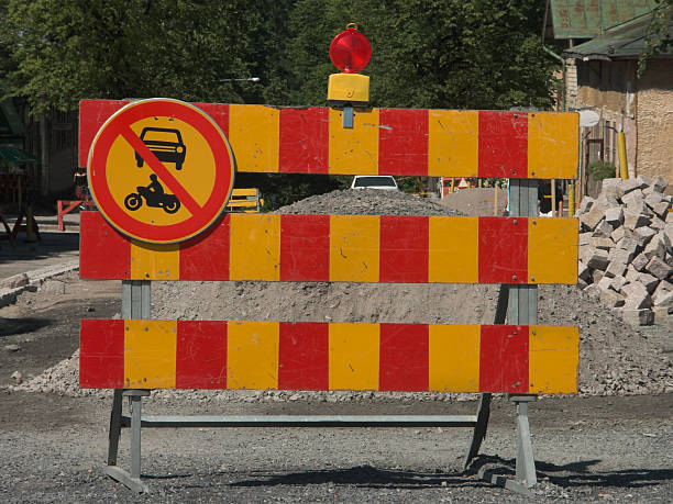 Road works sign stock photo