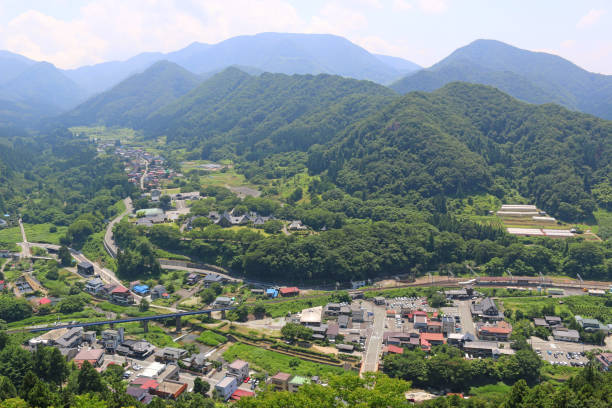 cityscape of yamadera - prefeitura de yamagata imagens e fotografias de stock