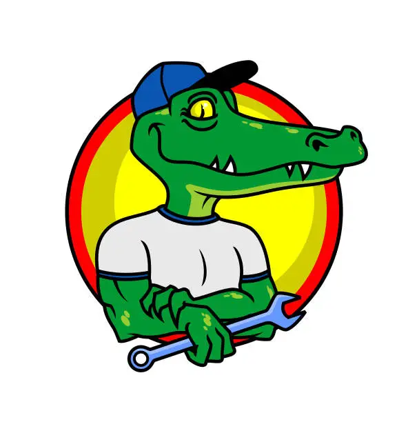 Vector illustration of Alligator mechanic character mascot