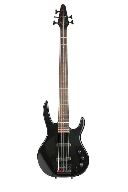 Electric bass guitar (Hohner) Hohner B Bass V electric 5-string bass guitar, logo removed, separated on a white background. bass guitar stock pictures, royalty-free photos & images