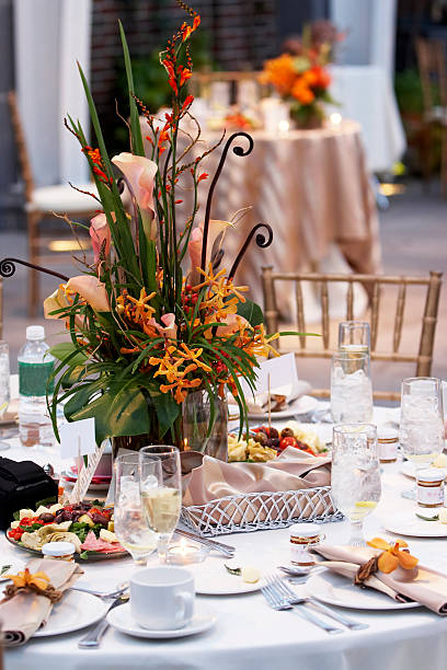 istock Wedding Table with bouquet of flowers 140277269