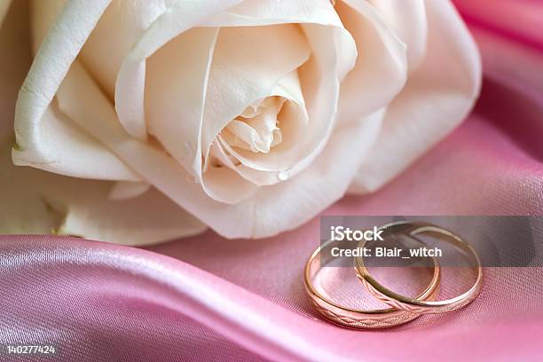 White Rose And Wedding Bands Stock Photo - Download Image Now - Beauty In Nature, Celebration, Cute