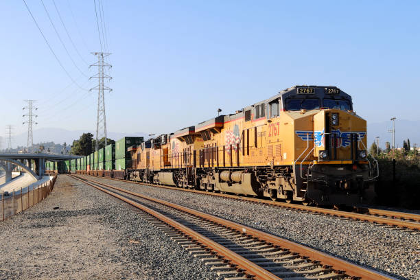 Union Pacific Freight train at Downtown Los Angeles stock photo
