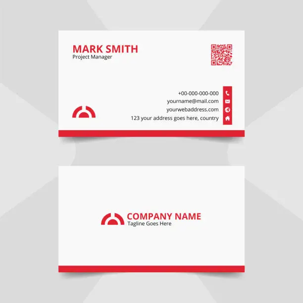Vector illustration of Red and White Corporate Business Card Design Clean and Simple Modern Visiting Card Template