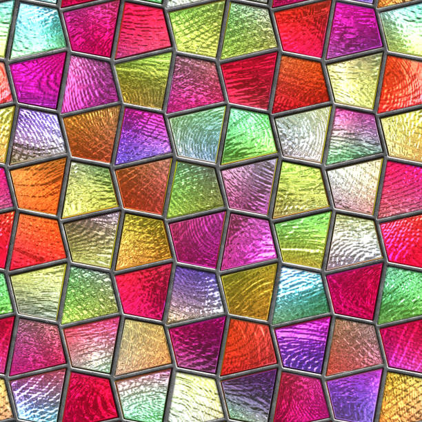 istock Stained glass seamless texture with geometric pattern for window, colored glass, 3d illustration 1402788285