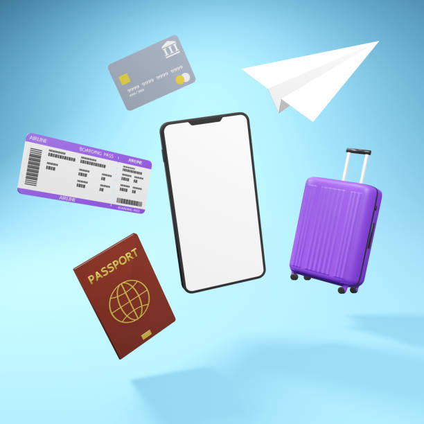 Mobile phone and travel icons stock photo
