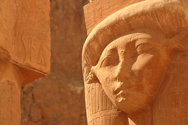 Goddess Hathor A sandstone capital of the Goddess Hathor (the cow goddess) at the Temple of Hatshepsut, Luxor, Egypt. temple of hatshepsut photos stock pictures, royalty-free photos & images