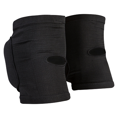 black volleyball knee pads, with a pillow on the knee, the reverse side, on a white background, isolate