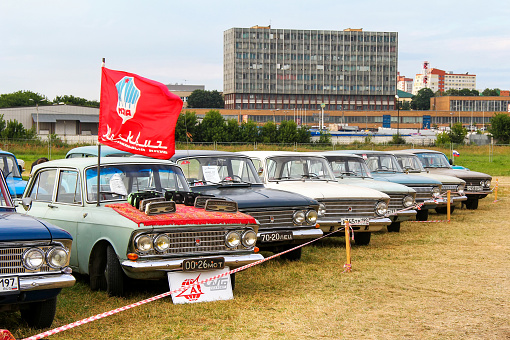 Moscow, Russia - July 6, 2012: Soviet retro cars Moskvitch 408 and Moskvitch 412 presented at the annual motor show Autoexotica.