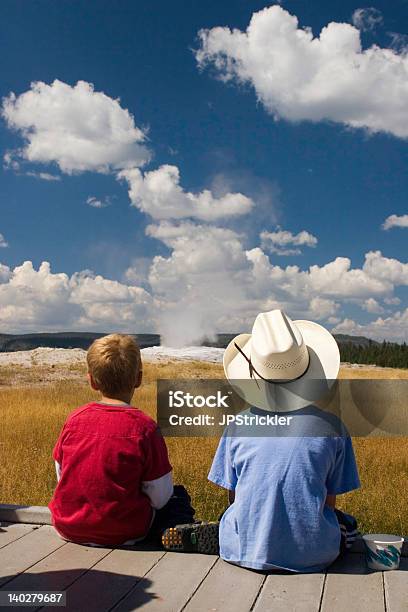 Waiting On Old Faithful Stock Photo - Download Image Now - Yellowstone National Park, Child, Wyoming