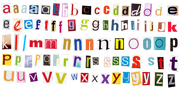 zeitschrift aussparungen - letter text bribing alphabet stock-fotos und bilder