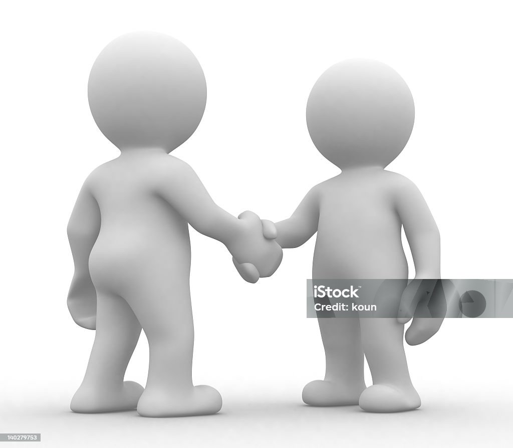 White figures shaking hands on white background 3d abstract humans that make a deal Business Stock Photo