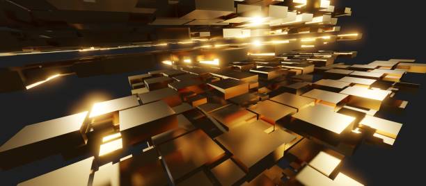 istock Gold Tile Geometric Abstract Hierarchy Square Background 3D Illustration 1402797872