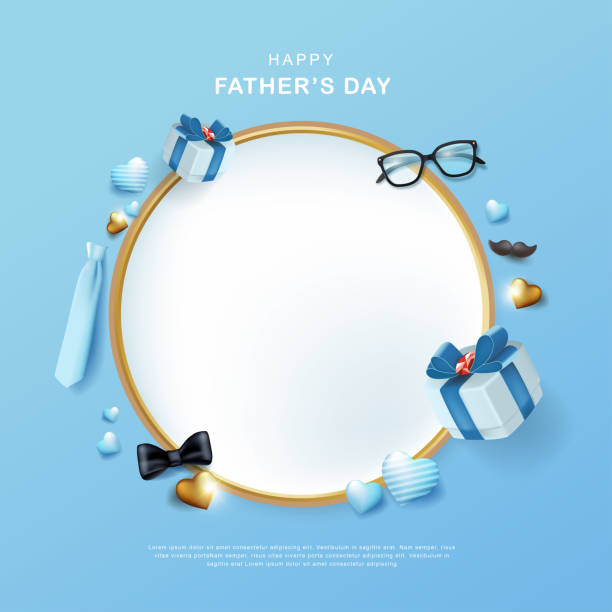 ilustrações de stock, clip art, desenhos animados e ícones de fathers day greeting card background layout in circle golden frame - fathers day