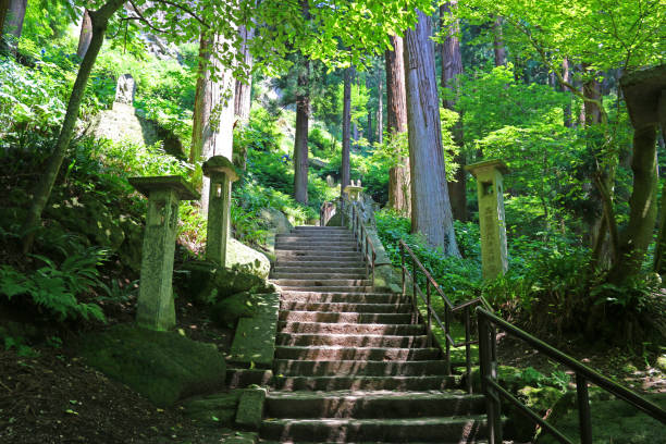 visiting road of yamadera - prefeitura de yamagata imagens e fotografias de stock