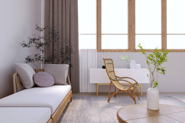 istock 3d rendering,3d illustration, Interior Scene and Frame mockup,Living room, side corner, wooden handcrafted armchair. 1402804767