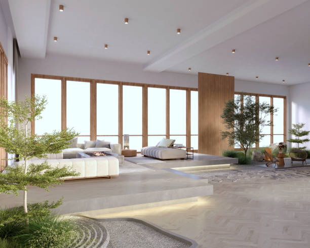 istock 3d rendering,3d illustration, Interior Scene and Frame mockup,The corner beside the living room and the garden inside the house. 1402804873