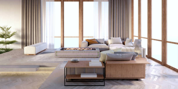 istock 3d rendering,3d illustration, Interior Scene and Frame mockup,Living room, back view from the wooden console garden behind the sofa. 1402804881