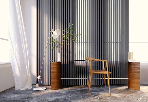 istock 3d rendering,3d illustration, Interior Scene and  Mockup,Modern style office corner Tropical Tone Black White Gray. 1402804982