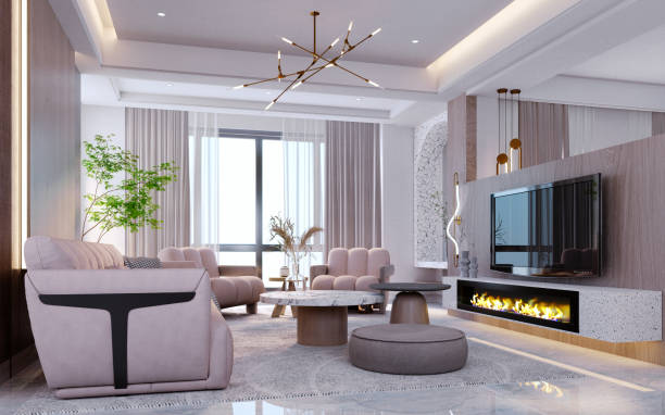 istock 3d rendering,3d illustration, Interior Scene and  Mockup,Modern minimalist style living room with white walls and wood. 1402805293