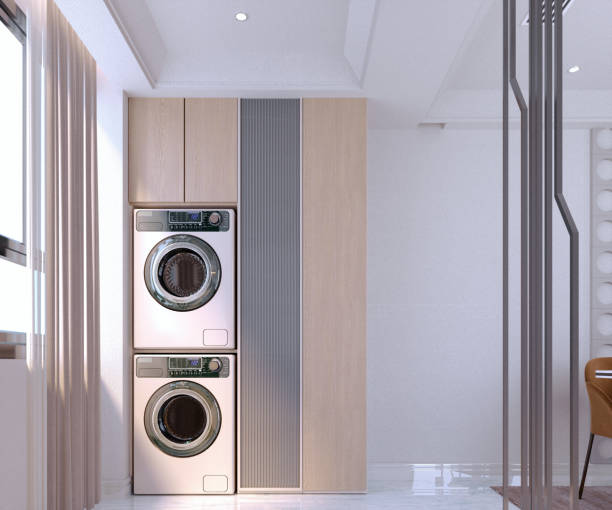 istock 3d rendering,3d illustration, Interior Scene and  Mockup,Minimal style washing area with white walls. 1402805326