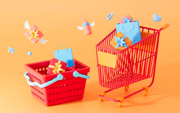 istock Shopping cart and gifts, 3d rendering. 1402807007
