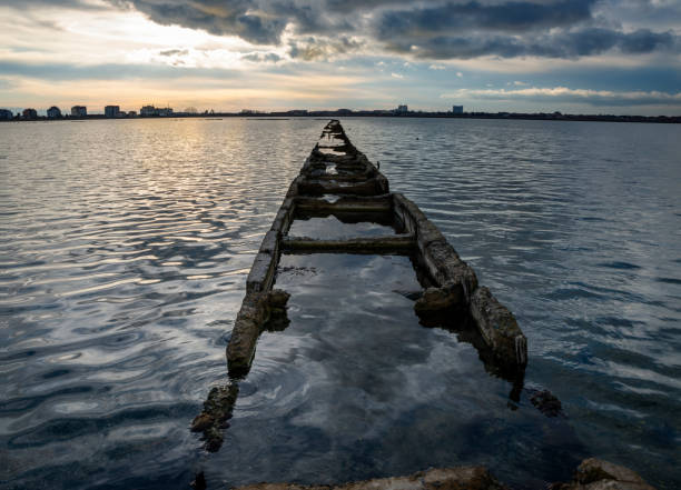 Salt lake at Pomorie before sunset. Burgas province, Bulgaria, Europe.