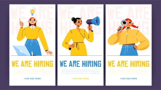 Vector illustration of We are hiring posters with women hr managers