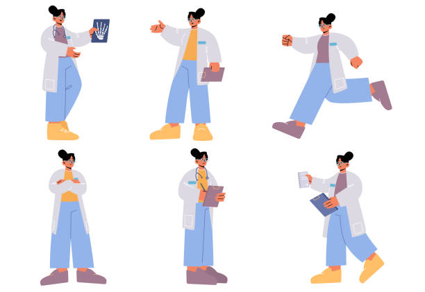 Doctor, hospital healthcare staff at work set vector art illustration