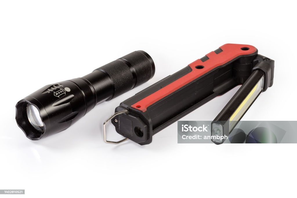 Moder Flashlight Two Different Modern Electric Led Flashlights On A White Background ...