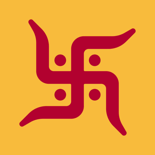 symbol swastyki, swastik, święty symbol hindusów boskości i duchowości wektorowa ikona w płaskim stylu wyizolowana na żółtym tle. - swastyka hinduska stock illustrations