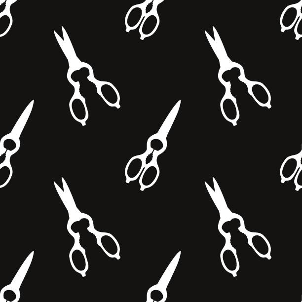Vector flat hand drawn seamless pattern Vector flat silhouette hand drawn seamless pattern with pairs of scissors scissors cutting wrapping paper stock illustrations