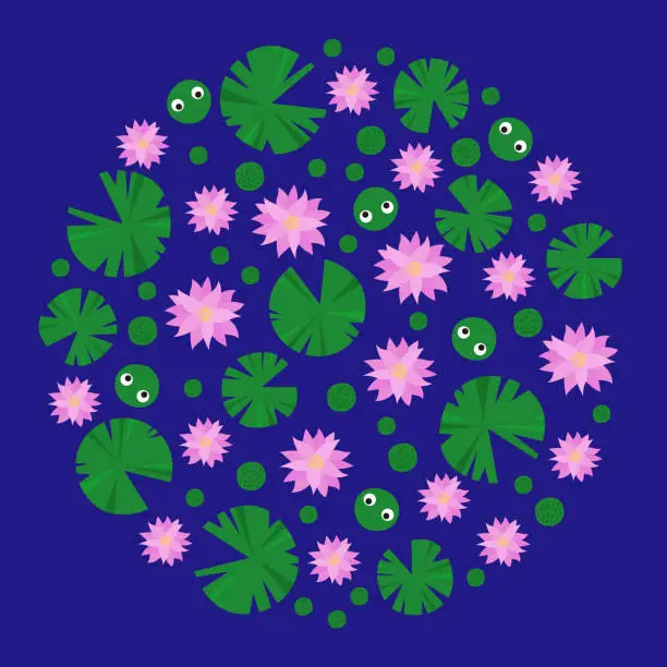 Vector illustration of Circle composition with lotus water lilies
