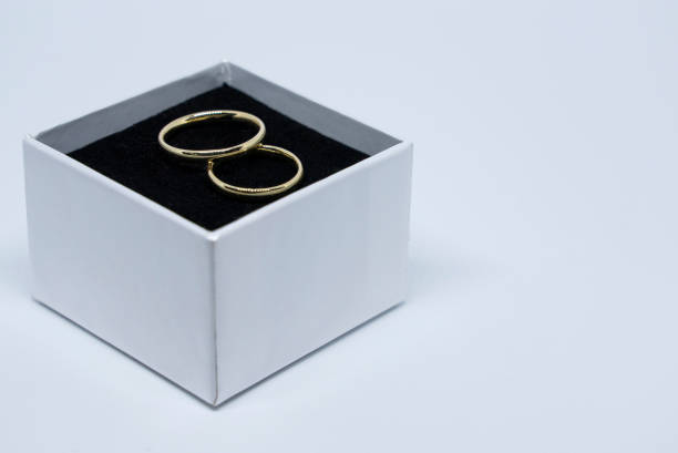 istock Classic and stylish wedding rings designed in minimal style 1402814068