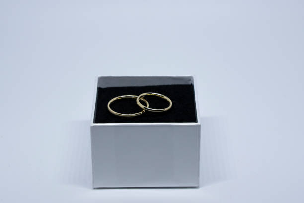 istock Classic and stylish wedding rings designed in minimal style 1402814082