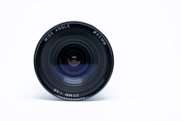 a wide-angle analog lens. - lens camera aperture isolated imagens e fotografias de stock