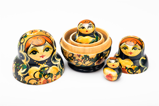 Set of russian dolls of decreasing sizes. Usually are placed one inside another. 