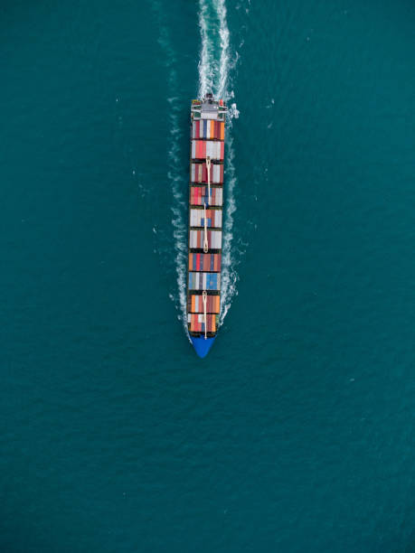 istock Aerial view of cargo container ship in the sea 1402815824