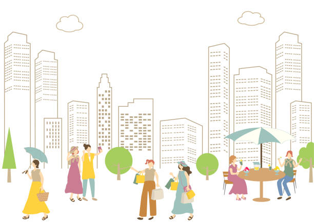 life style people and tourist in the city and building life style people and tourist in the city and building expressing positivity park environment nature stock illustrations