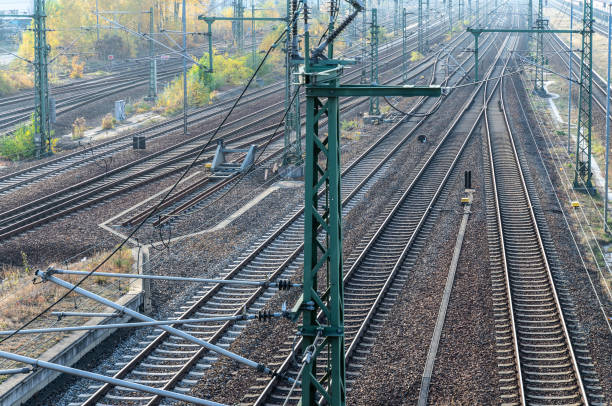 High Angle View Of Railroad Tracks Photo taken in Berlin, Germany moabit stock pictures, royalty-free photos & images