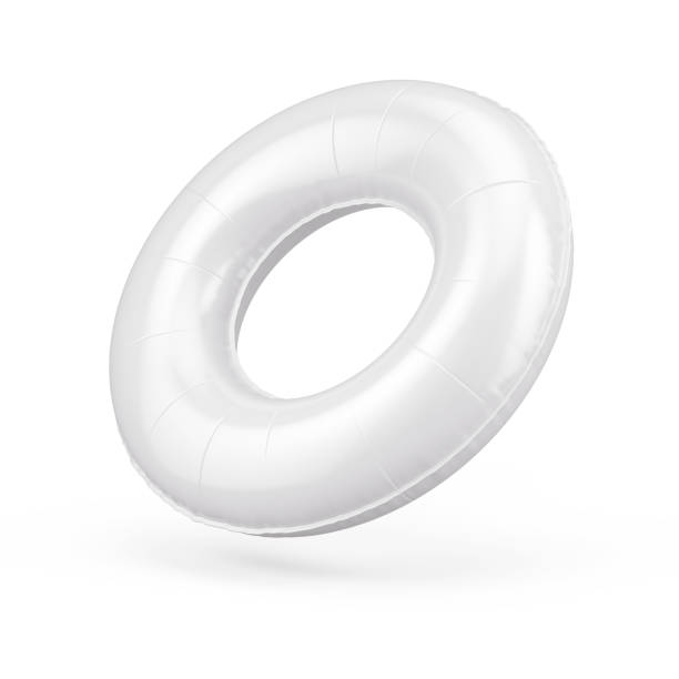 istock Blank white swim ring isolated on white, 3d rendering. Summer inflatable lifebuoy - round swimming ring. 3d rendering 1402818257