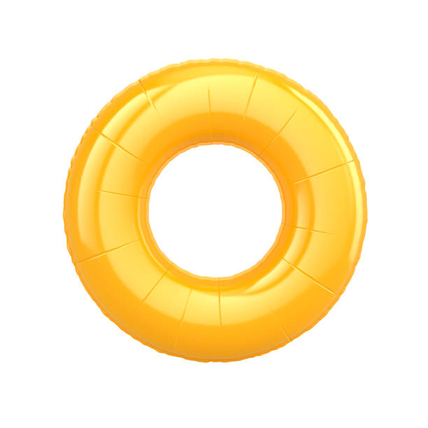 istock Blank orange swim ring isolated on white, 3d rendering. Summer inflatable lifebuoy - round swimming ring. 3d rendering 1402818262
