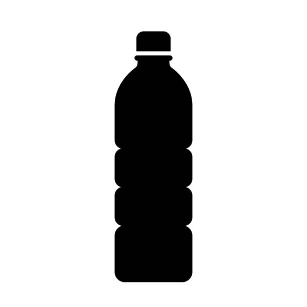 plastikflasche mit wasservektor-silhouette - wasserflasche stock-grafiken, -clipart, -cartoons und -symbole